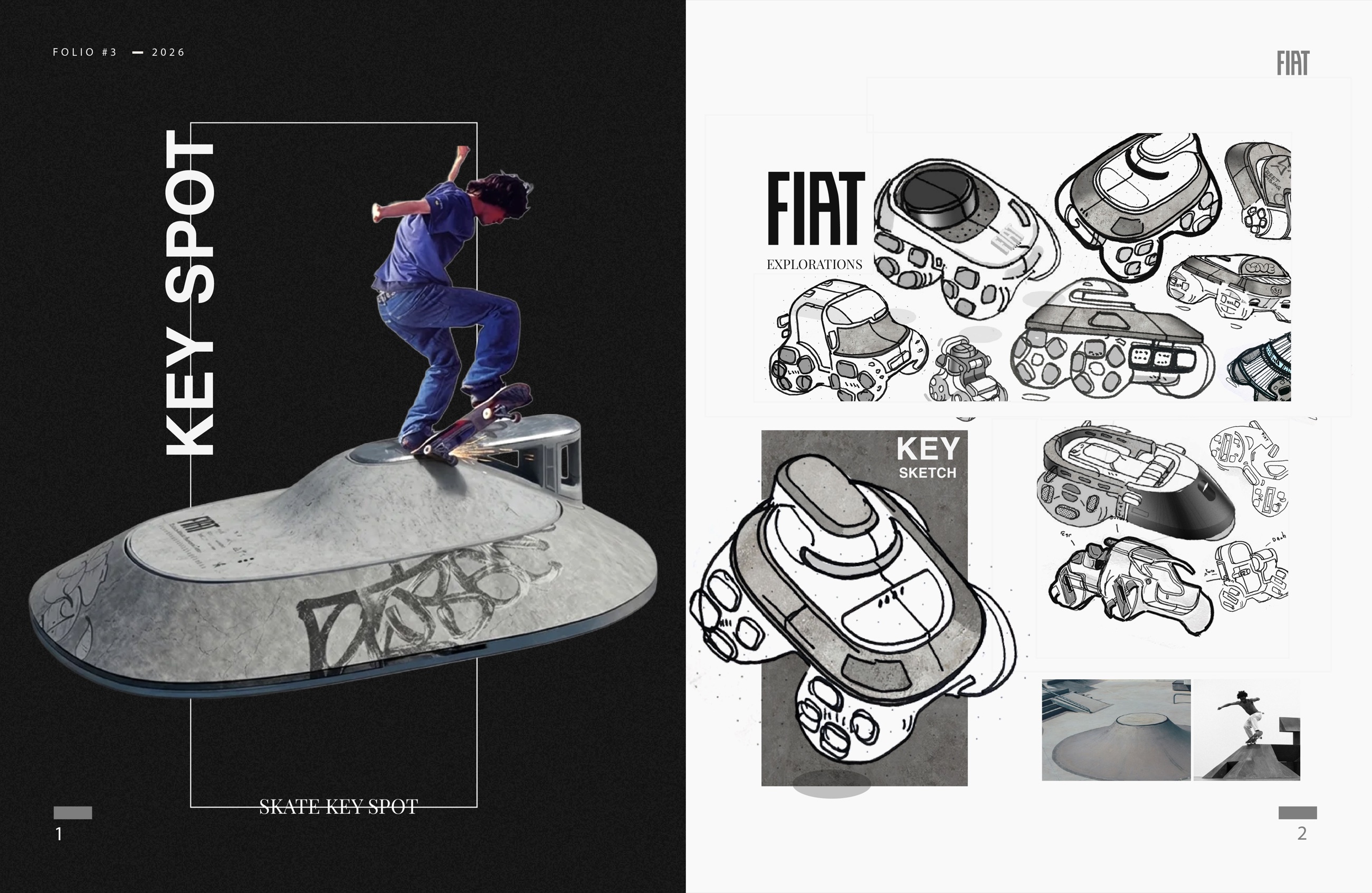 Key spot — un skateur sur le véhicule, et les recherches de formes Fiat
