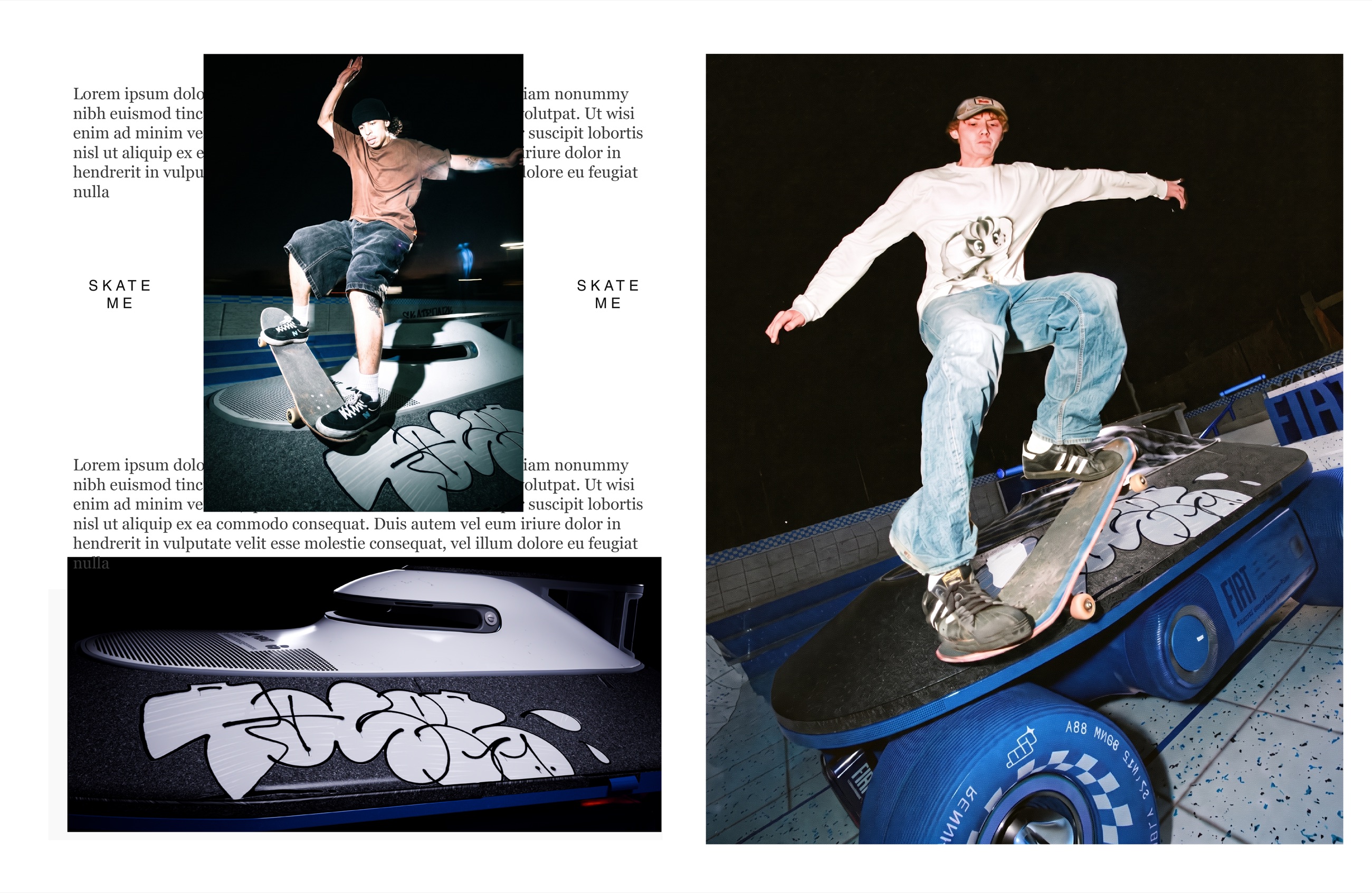 Skate me — photographies de session et détail du plateau graffé